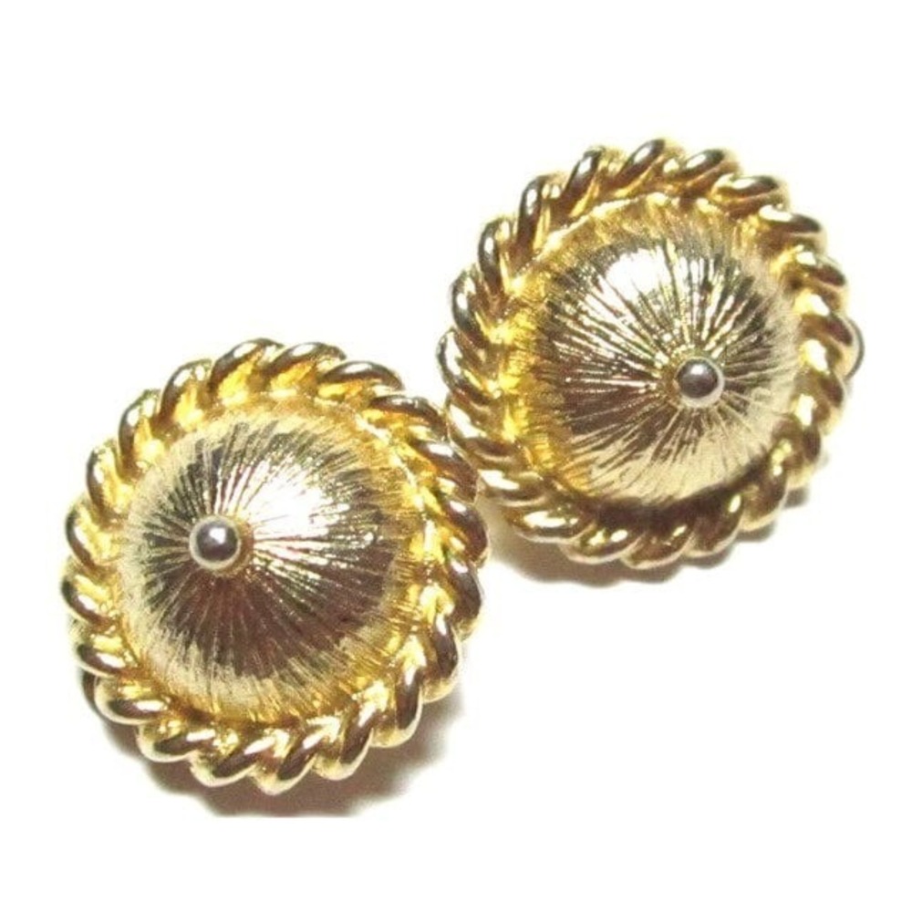 Signed CORO Vintage‎ Gold Plated Round Dome Earrings